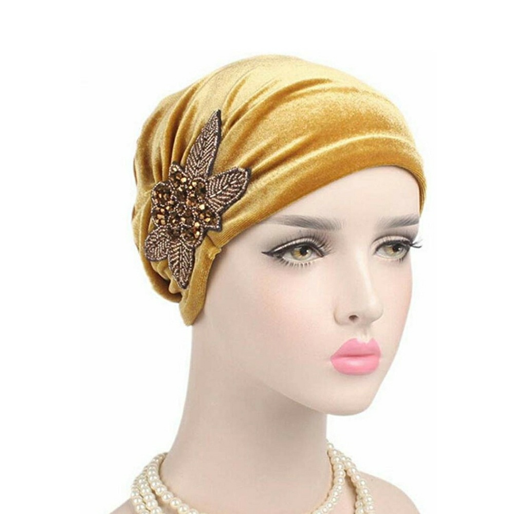 Elegant Velvet Turban Head Wrap Brooch